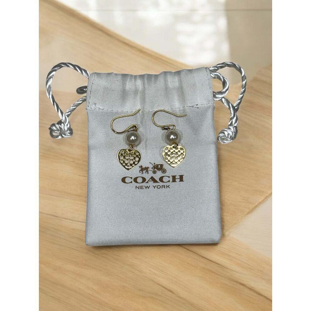Coach Pearl and Heart Drop Earrings